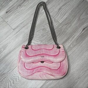 JW PEI Tina Denim Quoted Chain Crossbody Hot Pink Silver Purse Trendy Streetwear